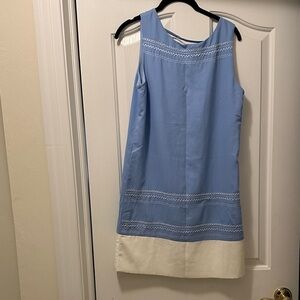 Elegant Blue and White Sleeveless Dress